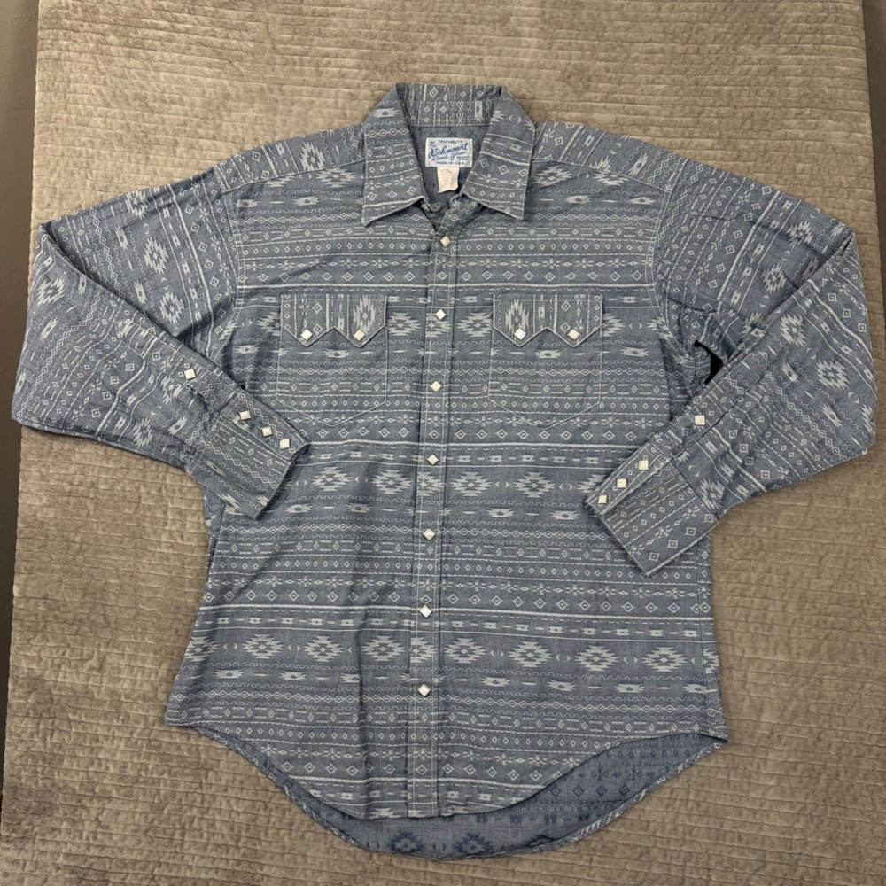 Rockmount Ranch Wear Mens XXL Western Pearl Snap Shirt Blue Southwestern USA 646
